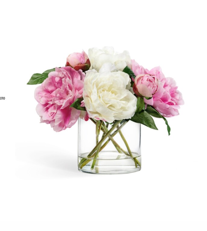 Композиция Бело-розовые Пионы в-28, д-ш 34х30 см в овальной вазе с водой 1/4 10.0314075
