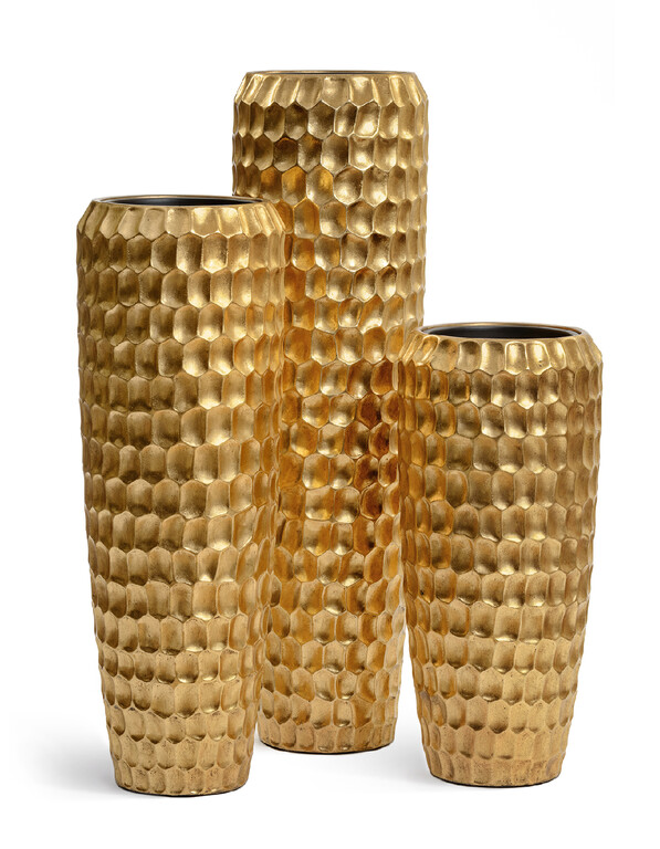 Кашпо TREEZ Effectory Metal Высокий конус Design Cells Сусальное золото д-34, в-117 см 1/1 41.33-07-22-080-GLD-117